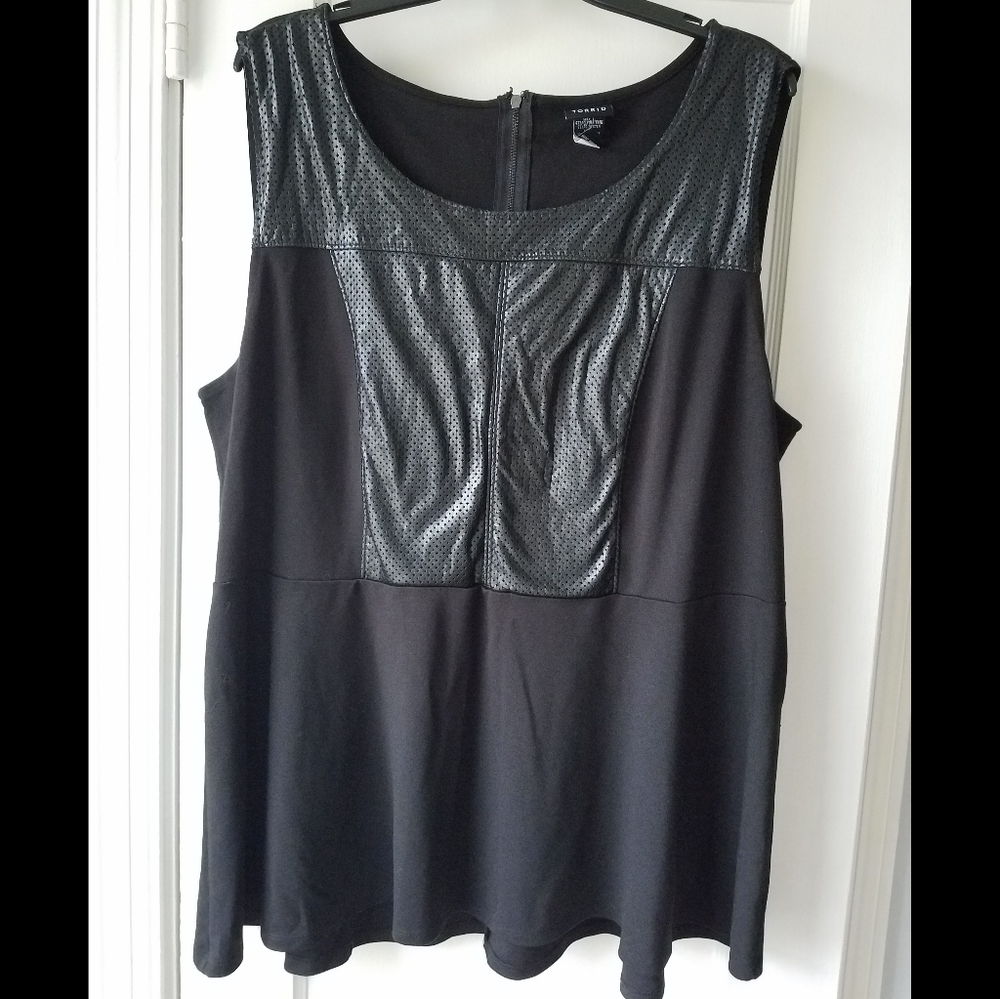 Faux Leather Panel Peplum Top
